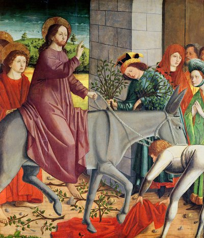 聖ステパノの祭壇画からのエルサレムへのキリストの侵入、1470年 作： Michael Pacher